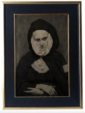 Vintage Creepie Nun Occult Halloween Oddy Framed Photo Print Pagan Goth Art Deco